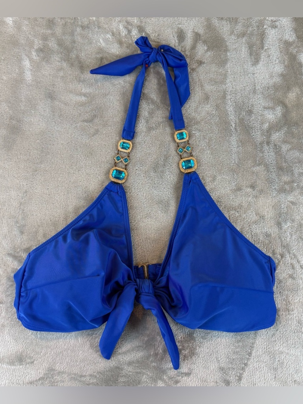 Royal Blue Bikini Top w/Jeweled Halter Straps Sz 1XL